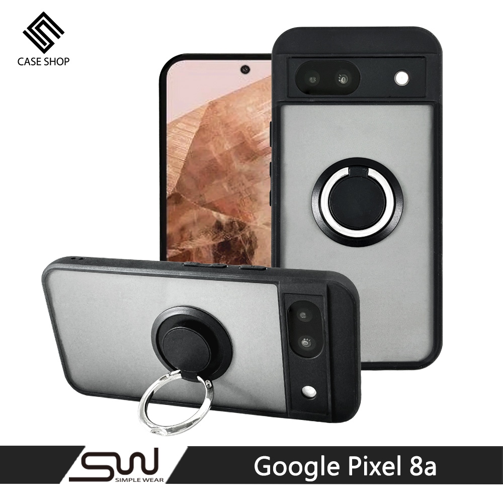 CASE SHOP Google Pixel 8a 指環支架站立保護殼-黑
