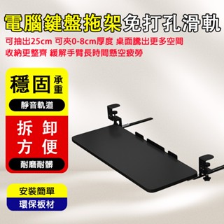 【臺灣現貨】鍵盤托架 免打孔滑軌鍵盤架 桌面夾桌式滑鼠鍵盤收納架 鍵盤置物架 電腦鍵盤架 電腦桌抽屜架