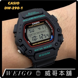 【威哥本舖】Casio台灣原廠公司貨 DW-290-1 200公尺防水 酷黑系列 DW-290