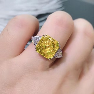 隔日到貨 黃財神 馬達加斯加 5克拉 方鑽 黃水晶 黃寶石 香檳彩鑚 S925銀 戒指 可調式戒圍14819