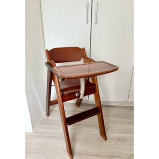 二手-原木實木兒童餐桌椅/木製兒童餐椅/可折疊餐椅