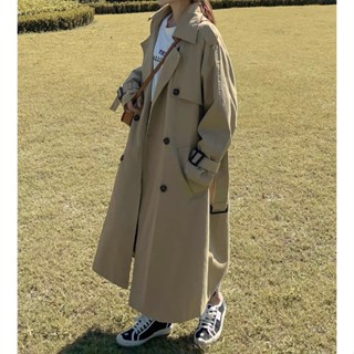 日系風格卡其色風衣女中長款 韓版春秋新款 寬鬆過膝 流行大衣外套