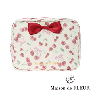Maison de FLEUR 甜美櫻桃印花緞帶方形手拿包(8A42FJJ0200)