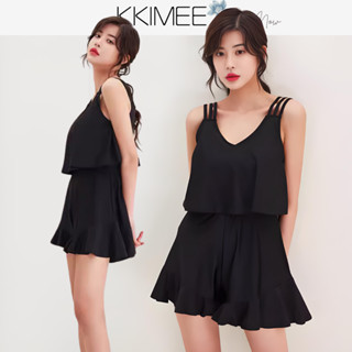 KKImee╭＊【臺灣現貨】泳衣【M~3XL】顯瘦褲款【V領 +寬褲】【SA97】 泳裝連身比基尼 bikini 大尺碼