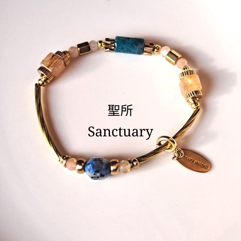 Sanctuary 聖所／天然藍磷灰石、鈦晶、K2 blur 藍銅礦黃銅手鏈
