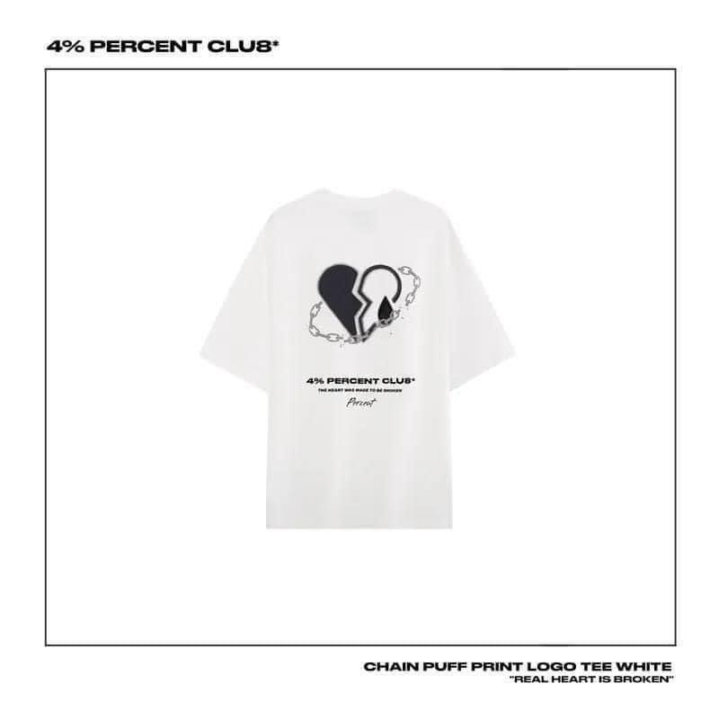 4 Percent club 鎖鏈款白色棉質短袖T恤
