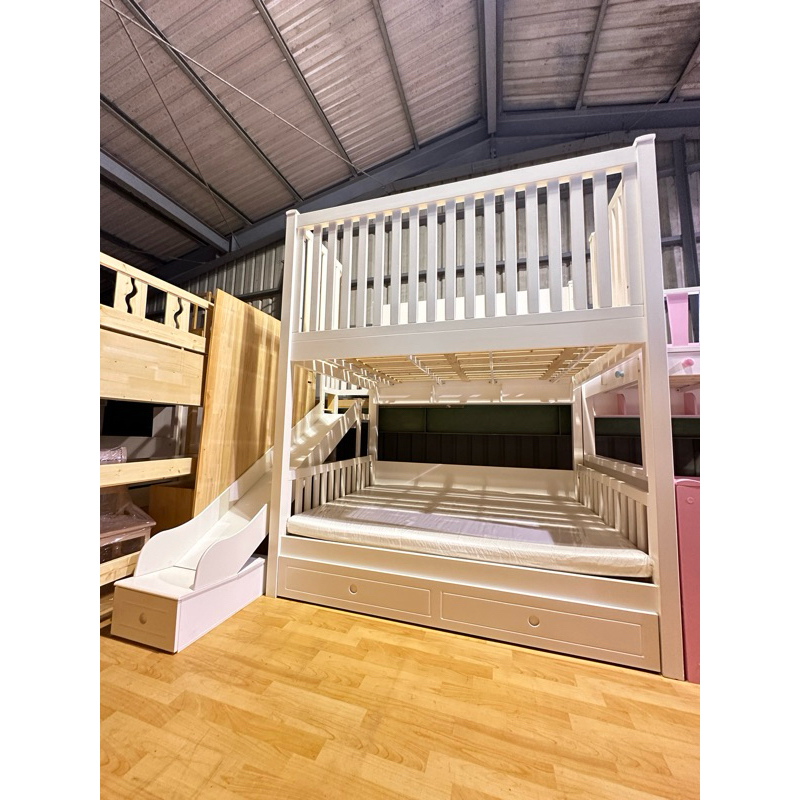 《絜榆傢俱》北歐雪白造型 1.2米 1.5米 雙層床 爬梯 梯櫃 溜滑梯組合