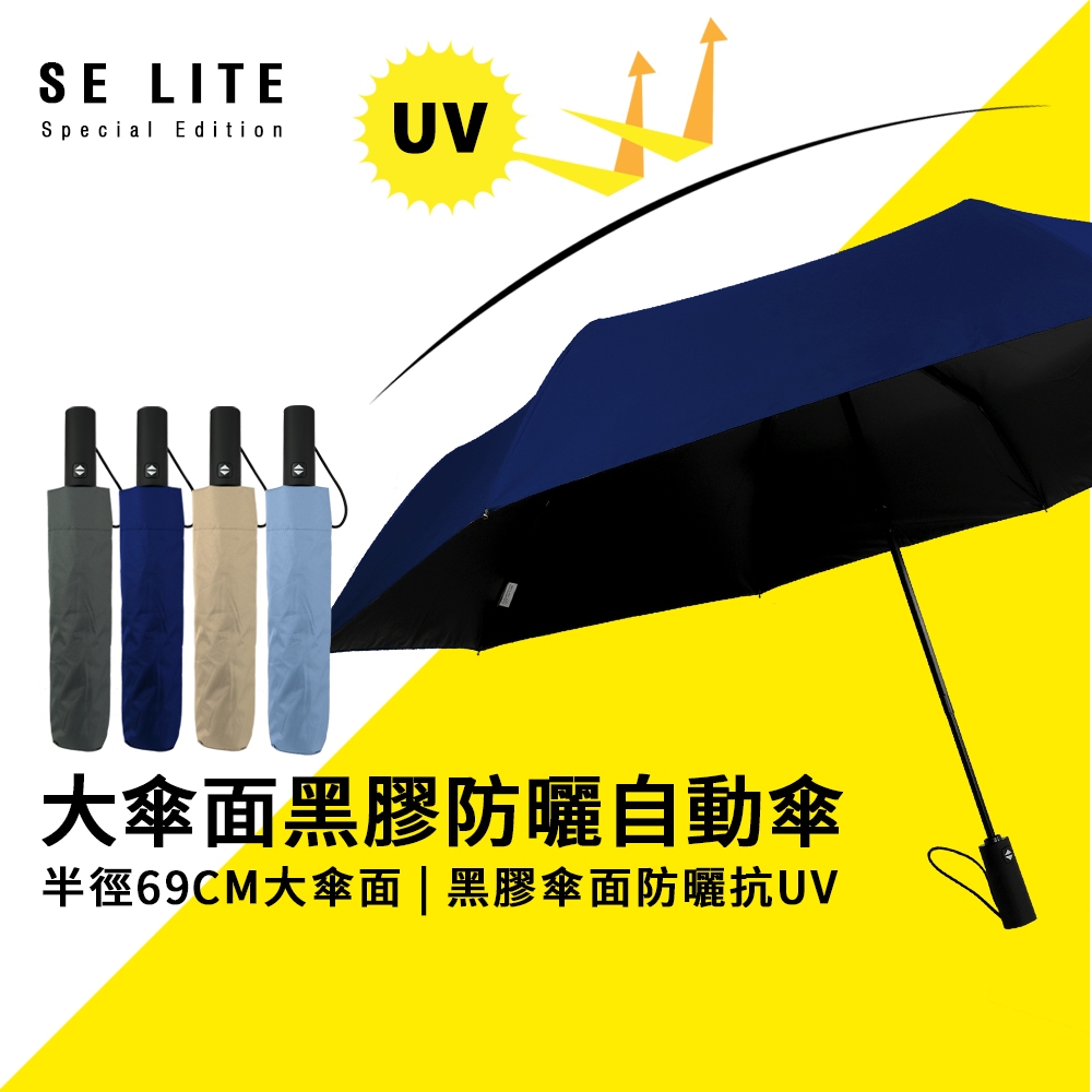 【SE Lite】27吋大傘面黑膠防風自動傘_深藍  抗風 大傘面 自動傘 黑膠 降溫 晴雨傘