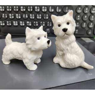 【擎上閣】可愛的西高地白梗犬 小白狗陶瓷雕像一對