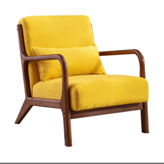「全新-未拆封展示品」出清價！E-home Doris朵莉絲布面實木框單人休閒沙發-黃色