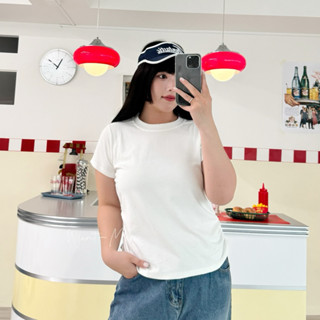 Want-Meow招財貓旺鋪/臺灣現貨/90公斤可穿/超彈力短袖側抓皺素綿大彈力T/中大尺碼上衣/