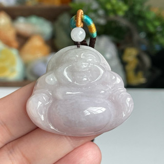 天然緬甸玉a貨翡翠彌勒佛公紫羅蘭春彩掛件B266