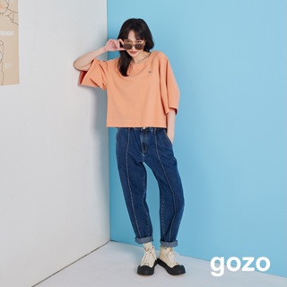 【gozo】金屬標7分寬袖造型上衣(桔色/淺紫_F) | 女裝 U型領 百搭