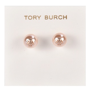 TORY BURCH Kira雙T LOGO珍珠穿式耳環(玫金)153001-1