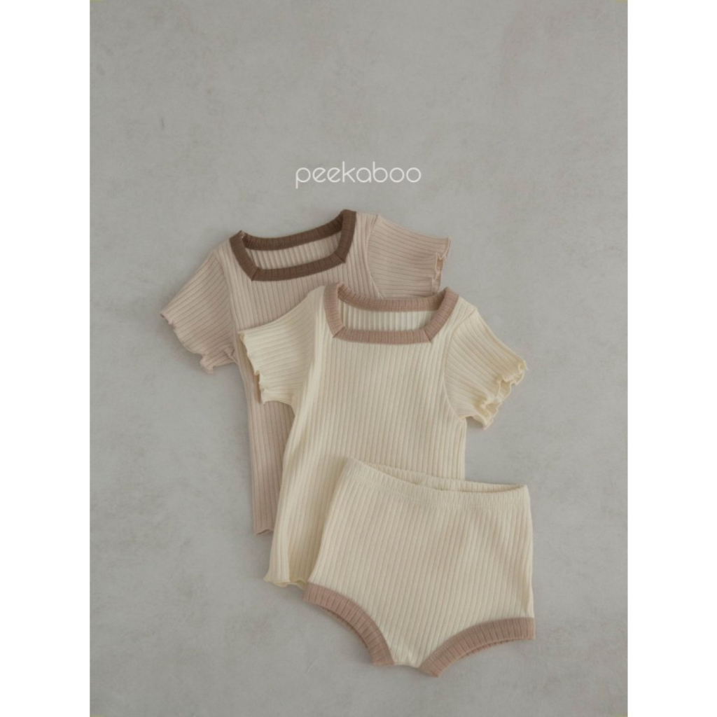 《預購》Peekaboo 花邊感雙色套裝｜兒童短袖 兒童衣服  兒童 兒童睡衣 兒童洋裝 韓國童裝