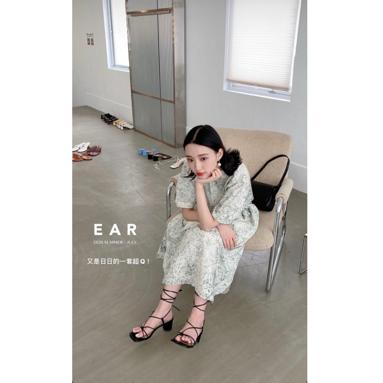 轉賣 ear studio 個性石紋圓領襯衫洋裝 日系小石子花紋洋裝(花灰)