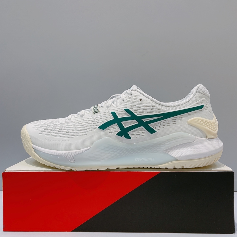 ASICS GEL-RESOLUTION 9 男生 白綠色 耐磨 運動 網球鞋 1041A435-101