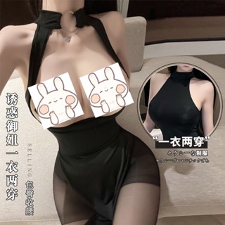 G.STORE 現貨 大尺碼性感情趣內衣旗袍 可穿100KG 制服純欲套裝黑色暴露勾引女情調睡衣 一衣兩穿