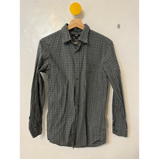 [限量絕版百貨正品］Uniqlo男裝 復古灰綠色格紋長袖口袋襯衫 尺寸S