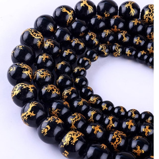 【現貨】天然瑪瑙燙金龍圓珠10~14mm/燙金串珠配件/轉運珠/串珠手鍊吊飾DIY配件材料