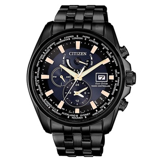 CITIZEN 星辰Eco-Drive 帥氣簡約光動能電波萬年曆腕錶 AT9039-51L藍X黑