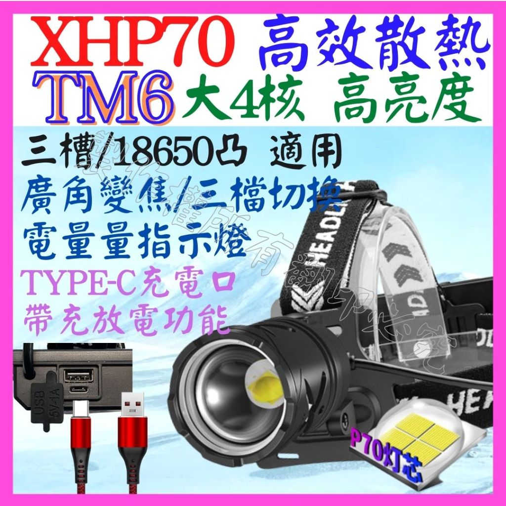 【成品購物】TM6 XHP70 4核 P70 18650 頭燈 3檔 USB充放電 廣角變焦 P99 工作燈 照明燈
