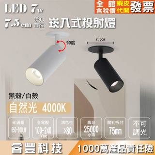 睿豐科技-7.5公分7瓦崁燈/崁入式投射燈/聚光型自然光7W/開孔直徑7.5cm/商業辦公空間/重點照明/北歐風/工業風