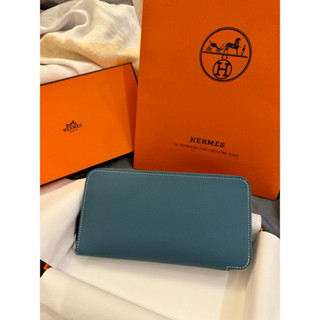 現貨🇹🇼 HERMES 愛馬仕 SILK IN 經典絲巾長夾 藍色 莫蘭迪色EPSOM 小牛皮 義大利米蘭購入 全新正品