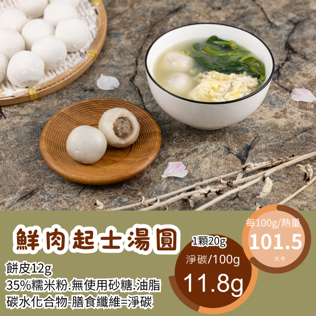 米林香 芝心鮮肉湯圓102大卡/百克取代65%糯米粉 無蔗糖 滿足感 熟食 湯圓 元宵 低脂 年菜