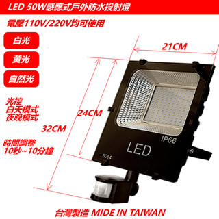 現貨【LED感應】 50W/戶外紅外線投射燈 高亮足瓦 照明燈 車庫燈10W/20W/30W/100W