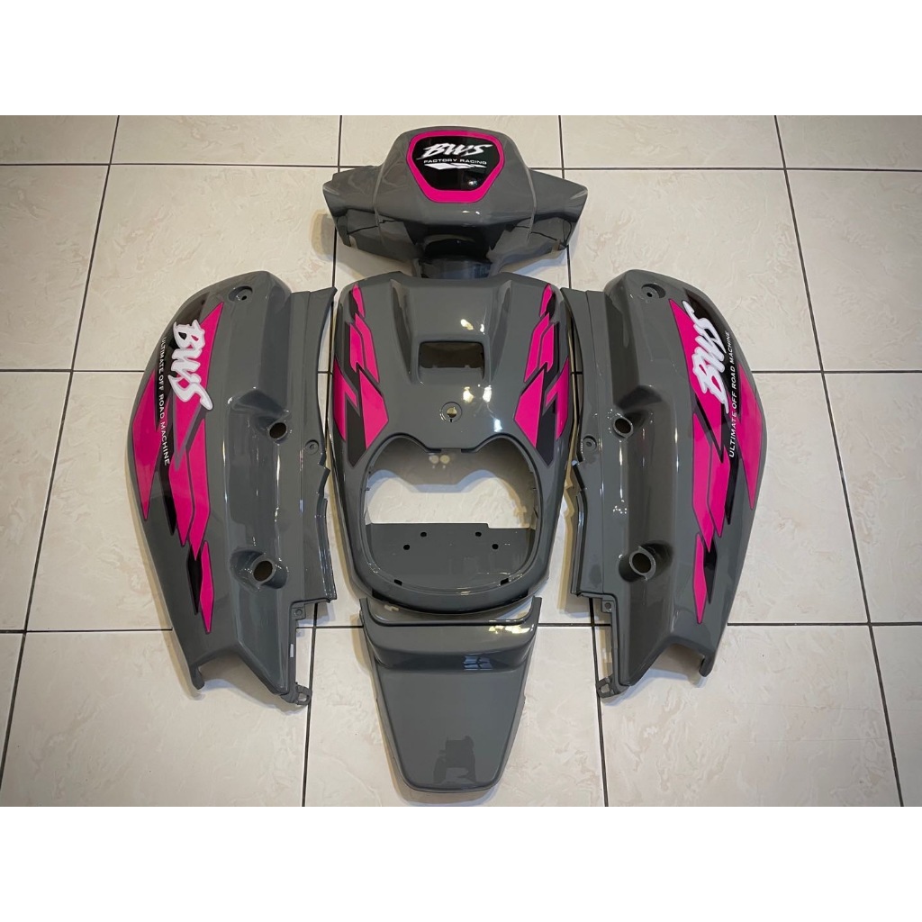 YAMAHA BWS100全新副廠 水泥灰殼 桃紅+黑配色