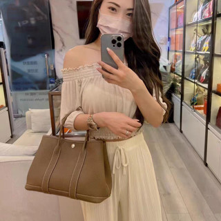 花園包牛皮迷你花園包Togo皮紋頭層 真皮手提包 大象灰花園包 真皮女包包 托特包手提大容量水桶包 單肩斜挎大包通勤包