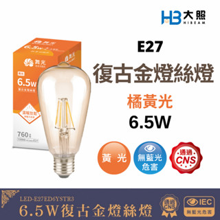 【舞光】復古金燈絲燈︱LED 燈絲燈 6.5W 橘黃光 愛迪生燈泡 鎢絲燈泡 鎢絲 鎢絲球泡 led燈絲泡 工業風燈泡
