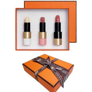 現貨 日本正品 Hermes 愛馬仕 49號/ 21號 /無色 3入組 玫瑰色唇膏 透明潤唇膏 緞帶禮盒 套裝