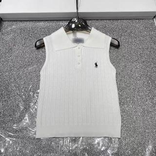 衣時尚 針織 衫 上衣 打底衫 毛線衣 T卹 新款刺繡POLO領無袖針織衫洋氣套頭顯瘦冰絲上衣NA19-96853.