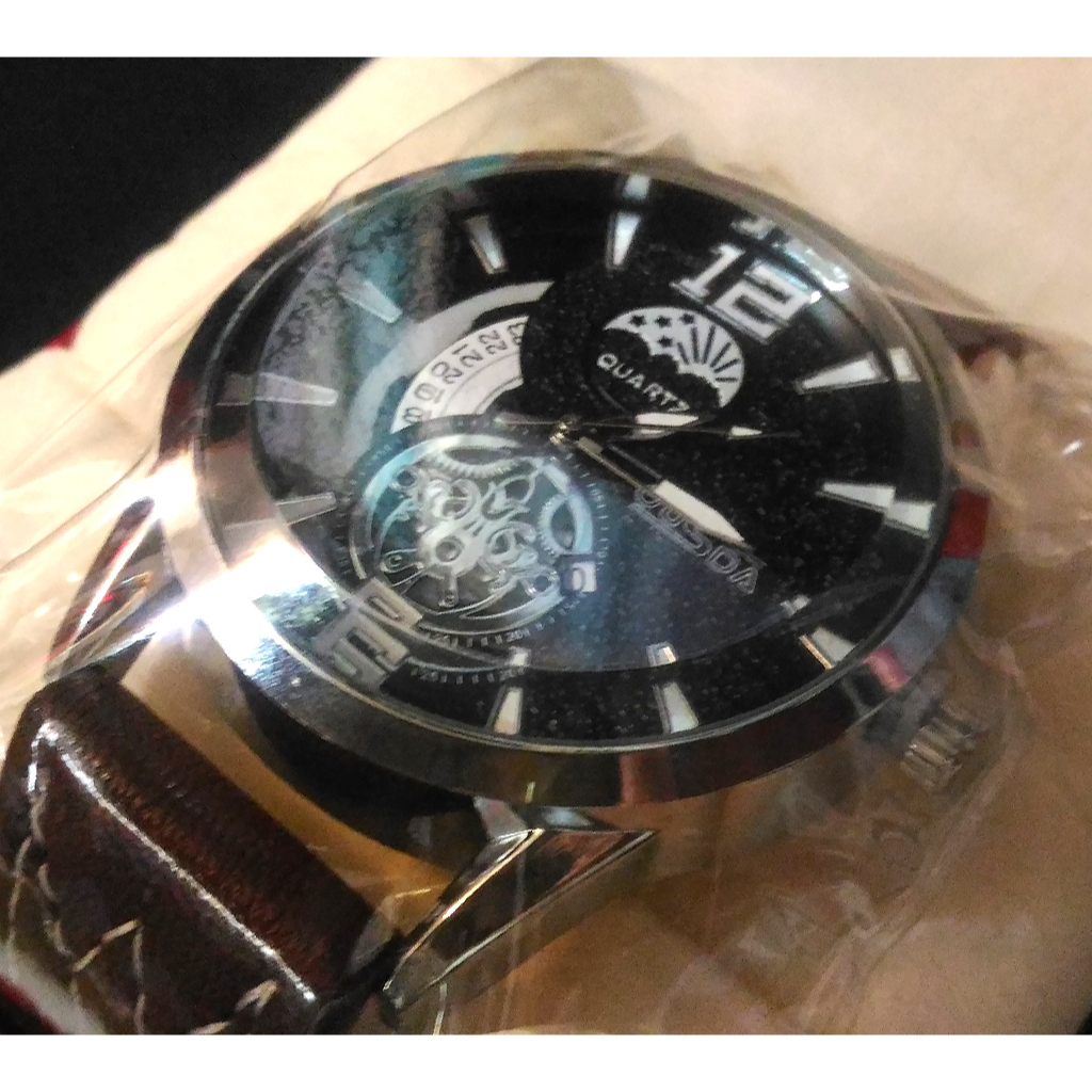現貨 OUSDA 盒裝錶（新品，黑底銀框白色時刻圖騰）