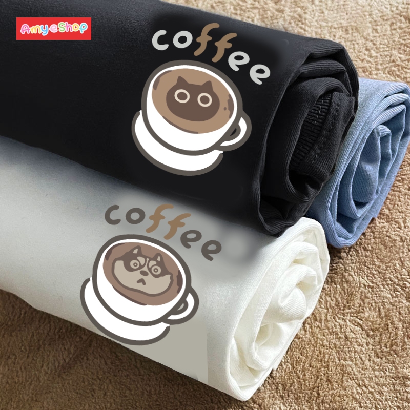 S~XL萌寵 咖啡拉花二哈 拉花貓 純棉 短T 情侶T【Y1034】MIT 情侶裝 快速出貨 短袖T恤 台灣製造 班服