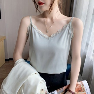 愛依依 蕾絲吊帶 雪紡背心 西裝內搭 無袖上衣S-XL夏季真絲緞面打底黑色性感上衣T505-541.
