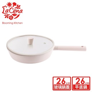 韓國La Cena 陶瓷塗層不沾平底鍋-26cm(含蓋)【限宅配出貨】(環保塗層)