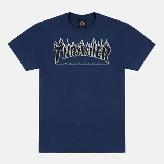 Thrasher Flame Logo - Navy/Black T恤*