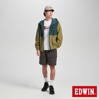 EDWIN 男款 撞色防潑水連帽風衣外套(灰綠色)