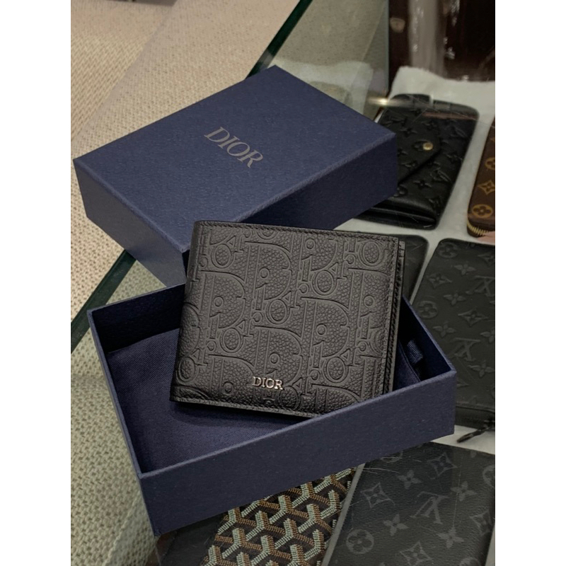 Limit精品✔️Dior 經典 黑色壓紋滿版設計零錢袋內裏 男生 男款 皮革 真皮 材質 皮件 短夾