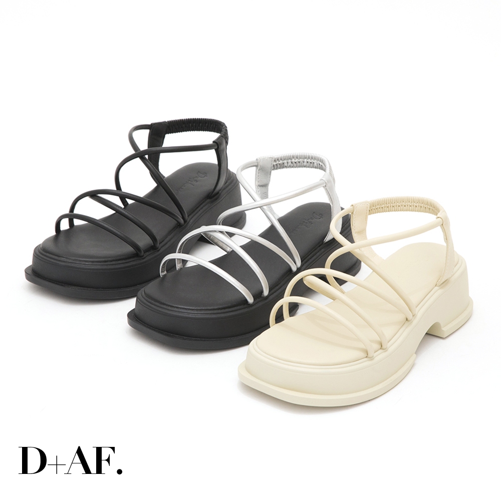 D+AF 涼鞋 拖鞋 厚底拖鞋 [涼涼夏意交叉細帶厚底涼鞋] 厚底 3色 35-41號 女生拖鞋