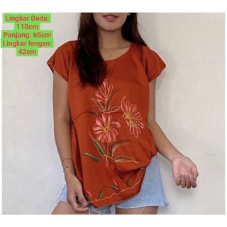 Kaos Atasan Rayon Lukis Bordir Bunga Bali - Bata