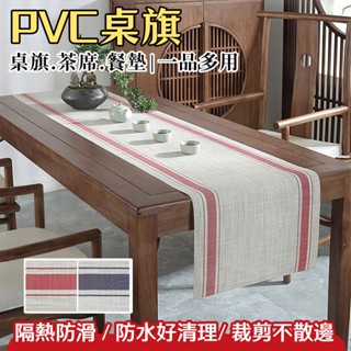 ECHAIN TECH 桌旗 客製化 餐墊 PVC隔熱墊 簡約棉麻 防水墊 防燙墊 隔餐墊 茶臺墊-簡約棉麻紅
