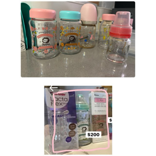退奶啦！二手小獅王寬口玻璃奶瓶 圖中全帶 combi ppsu 贈標準口徑儲乳瓶