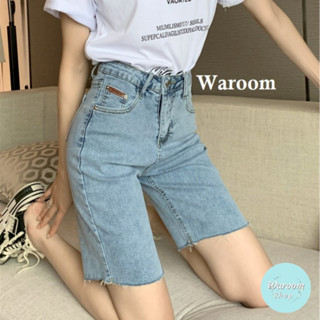 Waroom|現貨 B146 藍-黑 兩色韓系高腰彈性五分褲|女裝|騎行褲|牛仔短褲|直筒褲|五分褲|牛仔褲|馬褲