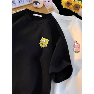 【臺灣現貨】夏季情侶裝 海綿寶寶派大星印花短袖上衣 純棉短袖T恤 休閒Oversize T恤 大尺碼體恤男女 情侶上衣