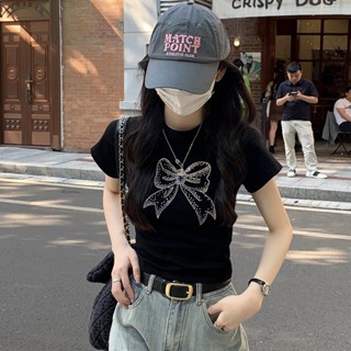 愛依依 短袖T恤 短版上衣 小衫 S-XL夏季圓領設計感重工燙鑽短袖T恤T149-6188.