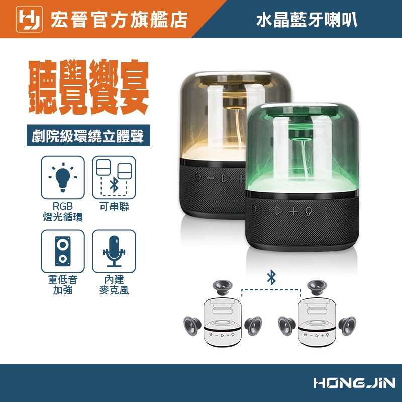 宏晉 HJ-915 水晶藍牙喇叭 劇院級藍牙音響 20W大功率 可兩顆串聯 2.1聲道三單體 藍芽 重低音藍牙音箱